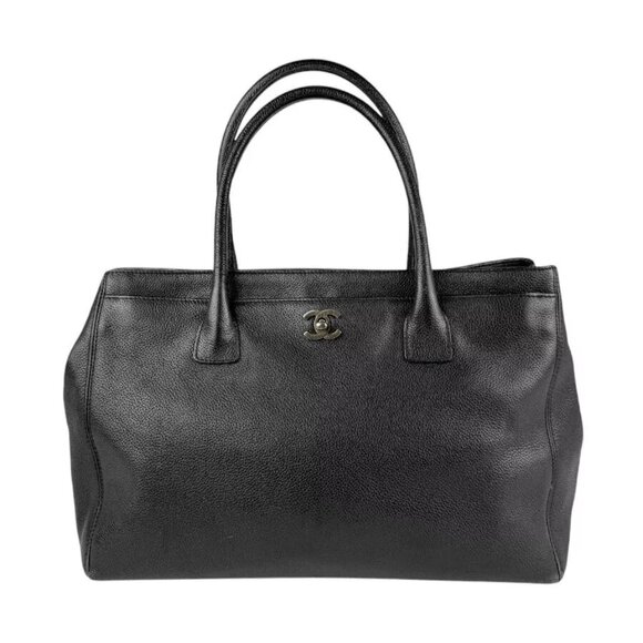 Auth CHANEL Executive Tote Handbag Black Leather - z4099
